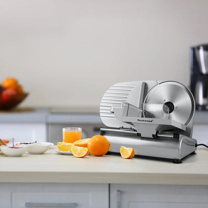Electric Meat Slicer, 200W Electric Deli Food Slicer with 9” Removable Stainless Steel Blade & Adjustable Thickness Dial, for Home Use, Ideal for Meat Jerky, Hard Cheese, Vegetables & Bread