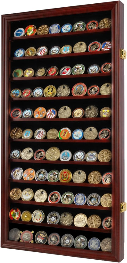 DisplayGifts Military Challenge Coin Display Case Poker Chips Holder Wall Cabinet Rack 29 X 16 Compatible with Army Navy Air Force Marine Corps Challenge Coins