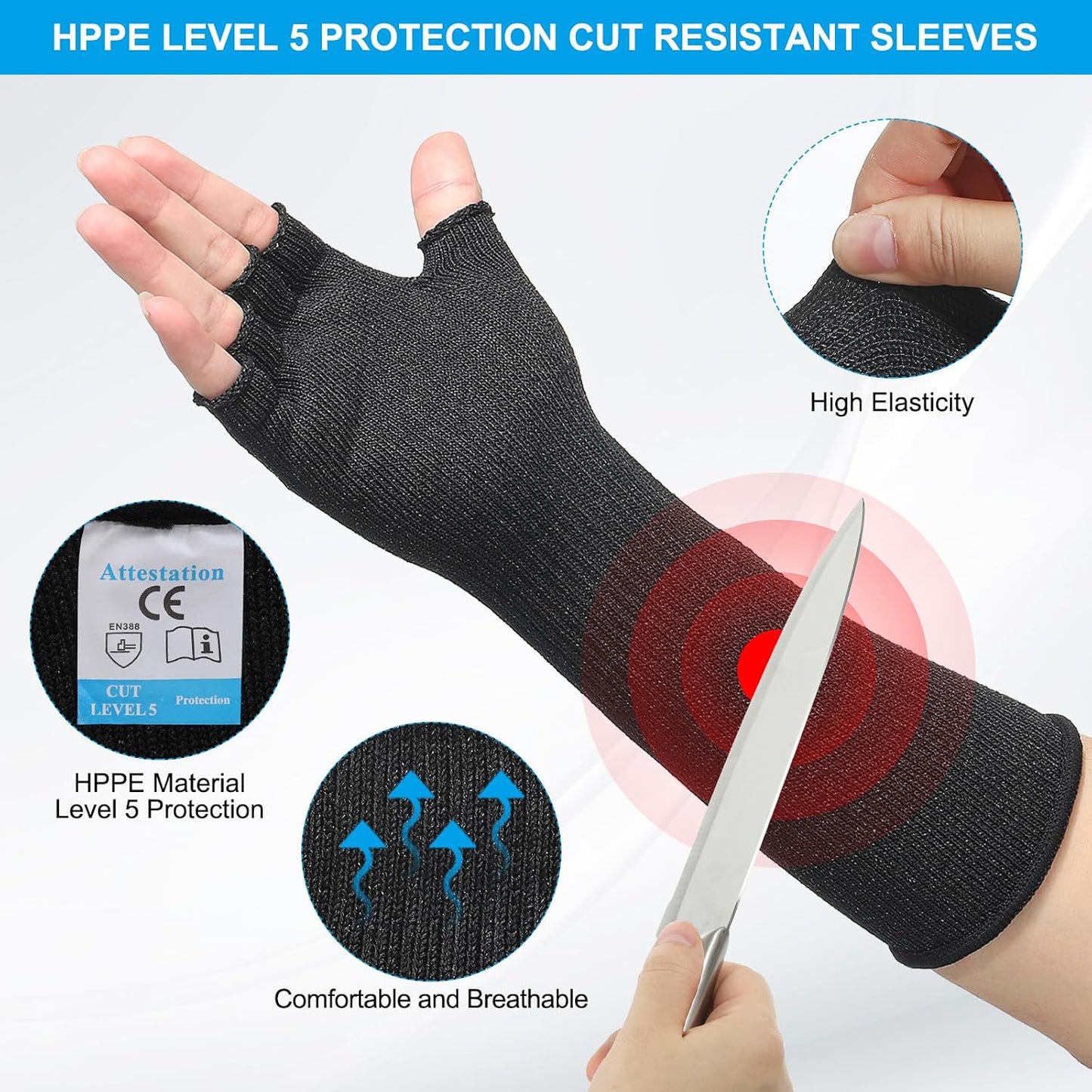 Cut Resistant Sleeves with Finger Grips Forearm Protective Sleeves Level 5 Protection Arm Safety Protectors Sleeve
