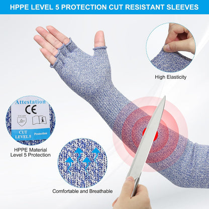 Cut Resistant Sleeves with Finger Grips Forearm Protective Sleeves Level 5 Protection Arm Safety Protectors Sleeve