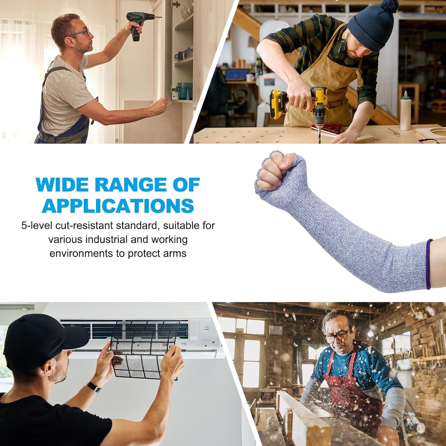 Cut Resistant Sleeves with Finger Grips Forearm Protective Sleeves Level 5 Protection Arm Safety Protectors Sleeve