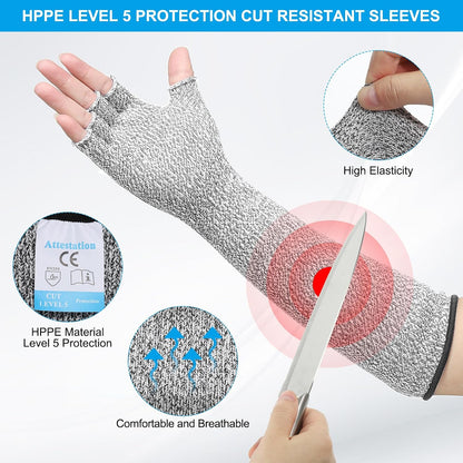 Cut Resistant Sleeves with Finger Grips Forearm Protective Sleeves Level 5 Protection Arm Safety Protectors Sleeve