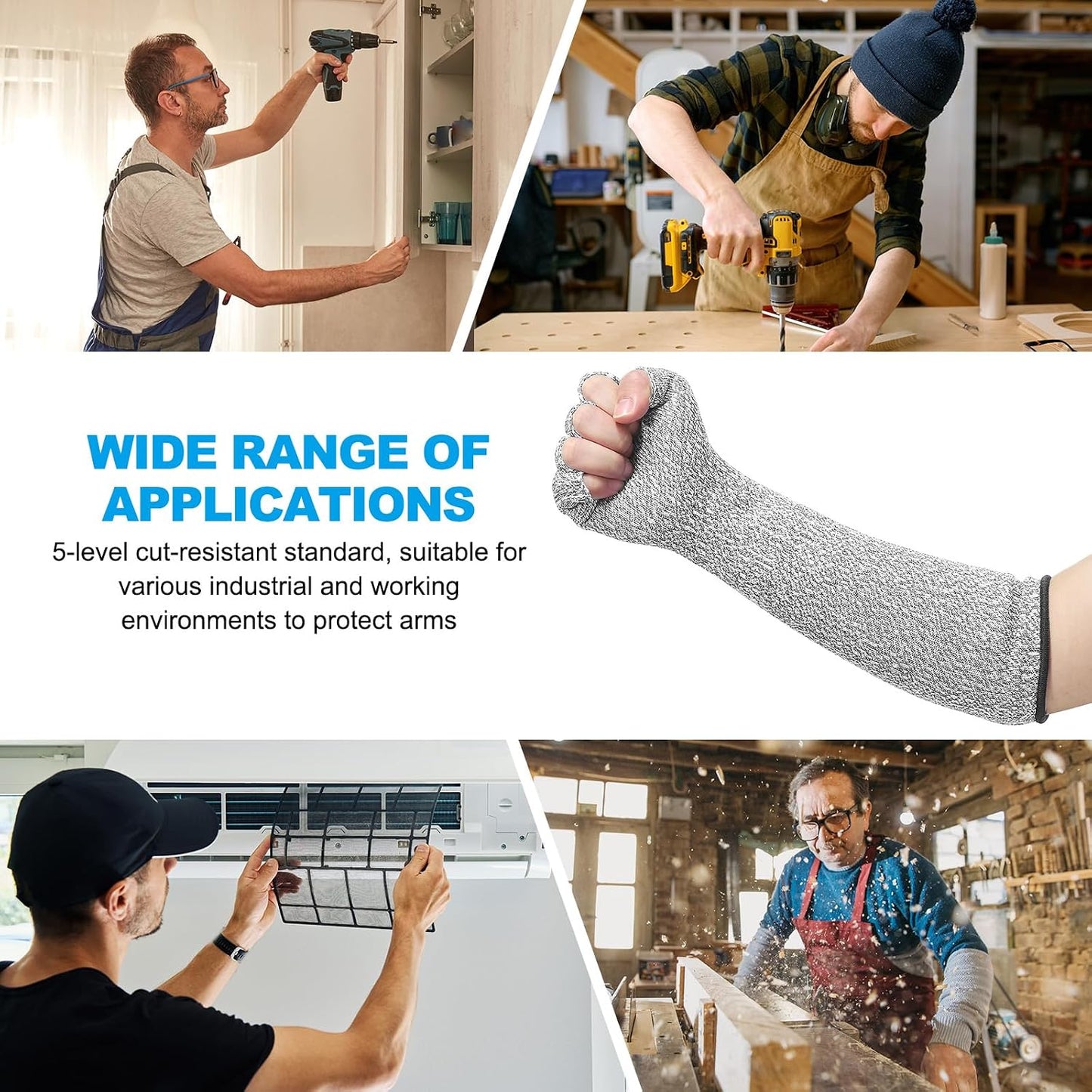 Cut Resistant Sleeves with Finger Grips Forearm Protective Sleeves Level 5 Protection Arm Safety Protectors Sleeve