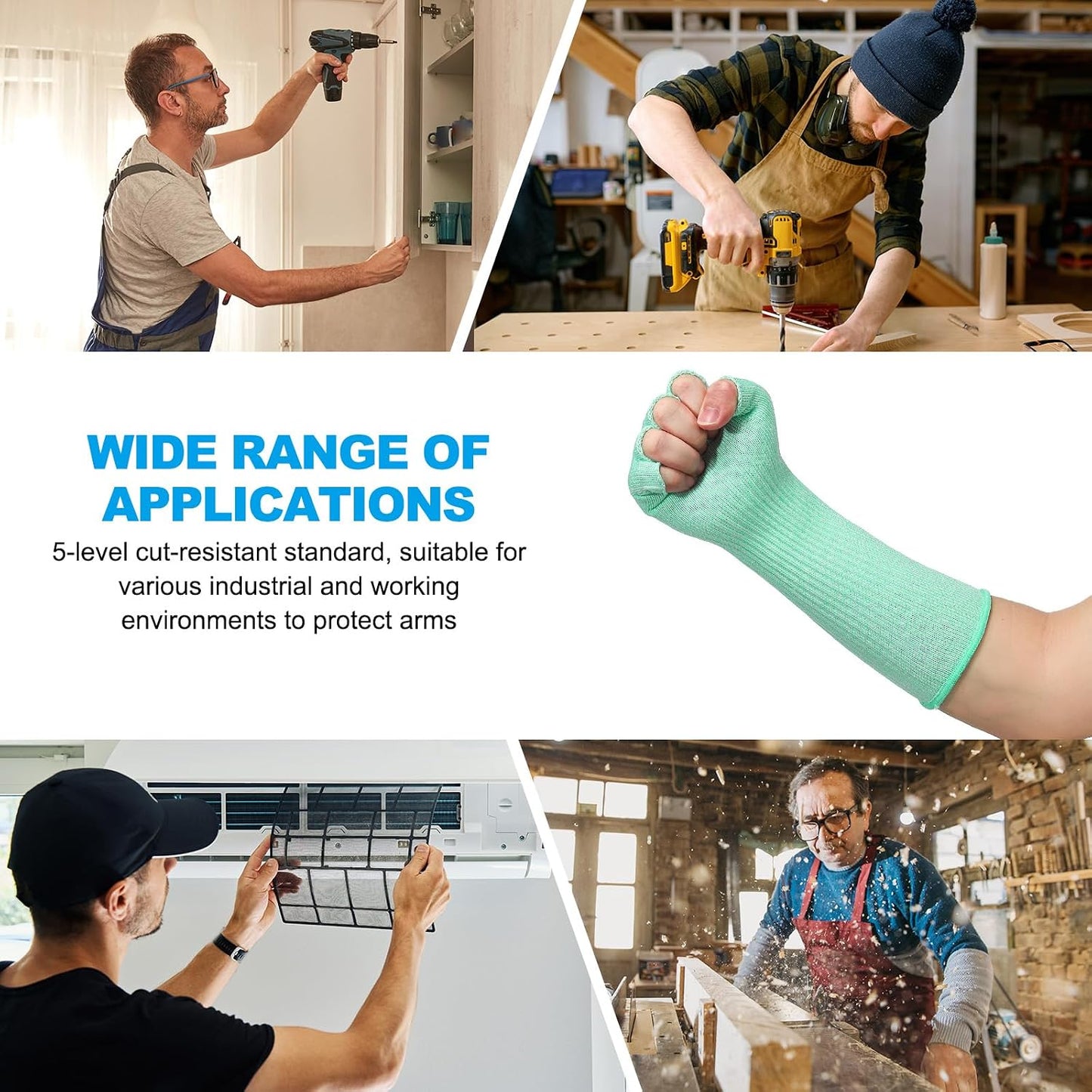 Cut Resistant Sleeves with Finger Grips Forearm Protective Sleeves Level 5 Protection Arm Safety Protectors Sleeve