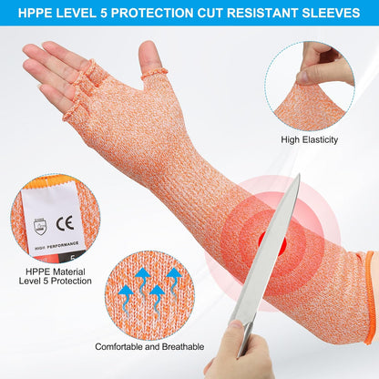 Cut Resistant Sleeves with Finger Grips Forearm Protective Sleeves Level 5 Protection Arm Safety Protectors Sleeve