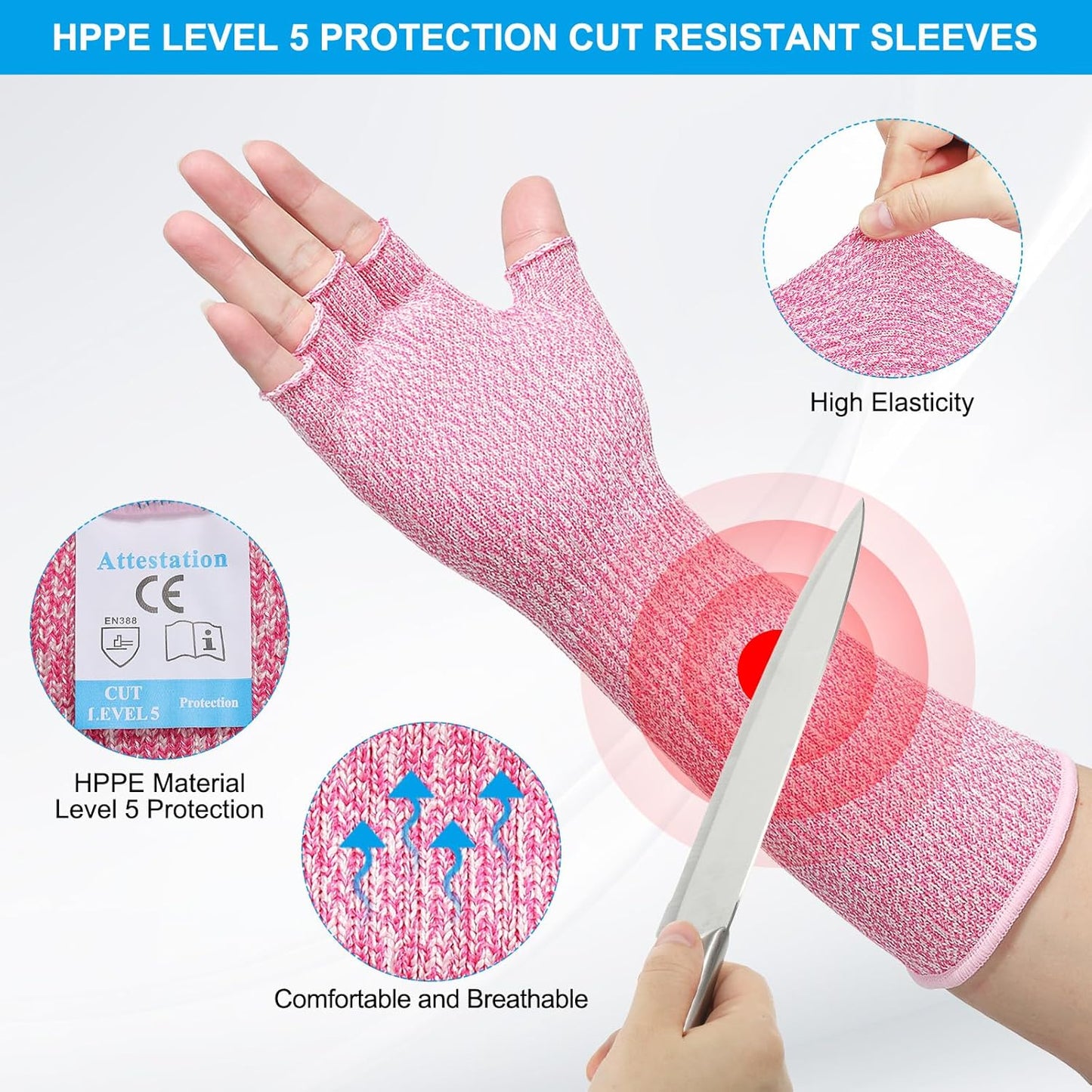 Cut Resistant Sleeves with Finger Grips Forearm Protective Sleeves Level 5 Protection Arm Safety Protectors Sleeve