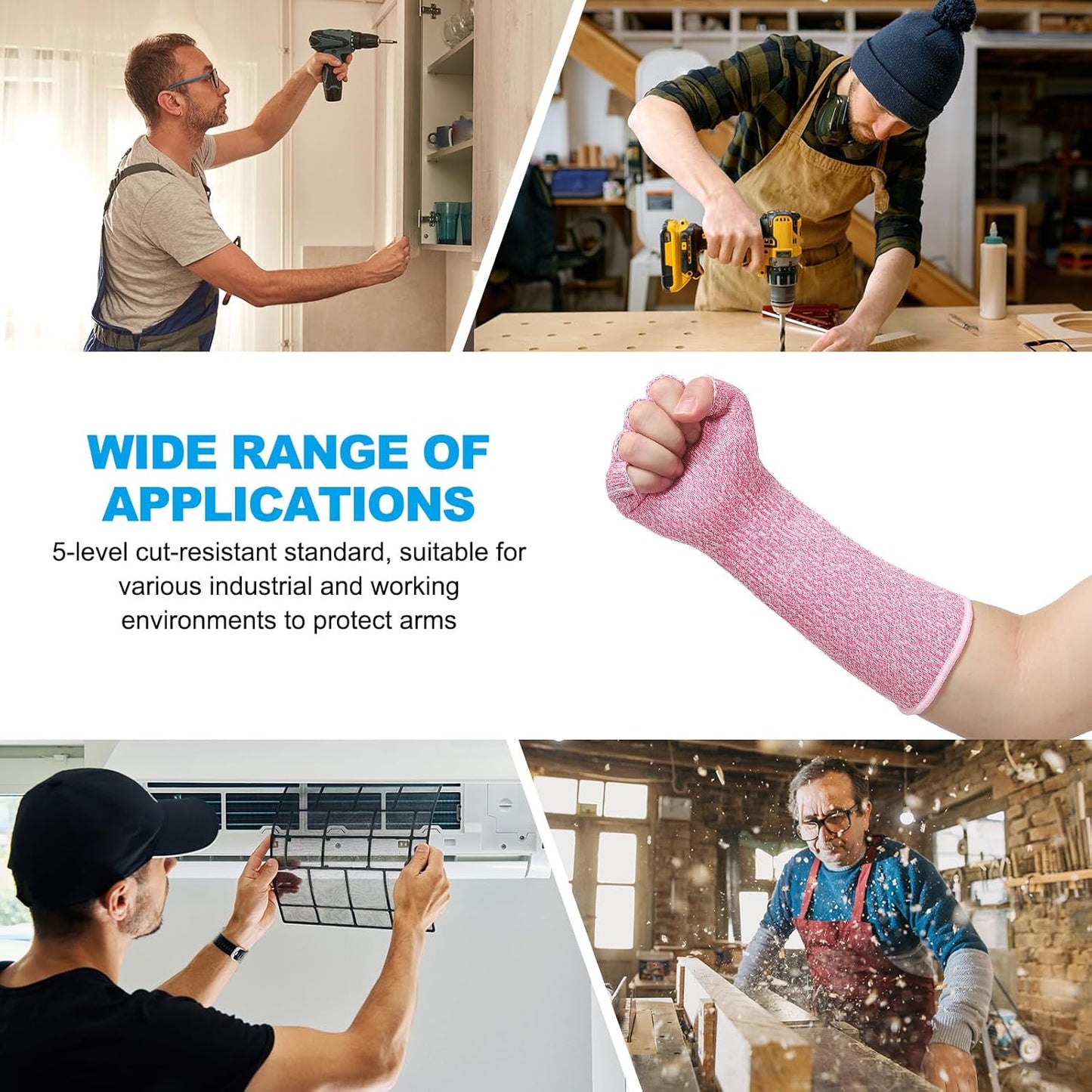 Cut Resistant Sleeves with Finger Grips Forearm Protective Sleeves Level 5 Protection Arm Safety Protectors Sleeve