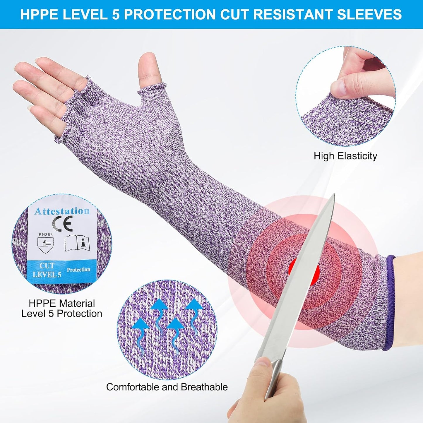 Cut Resistant Sleeves with Finger Grips Forearm Protective Sleeves Level 5 Protection Arm Safety Protectors Sleeve