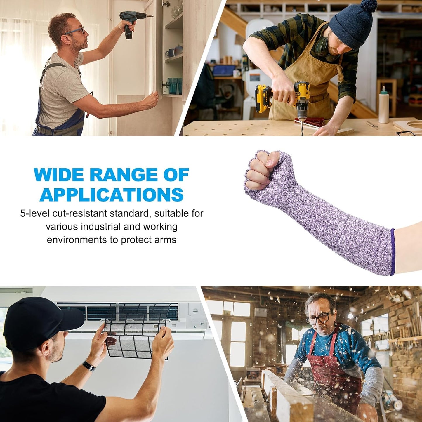 Cut Resistant Sleeves with Finger Grips Forearm Protective Sleeves Level 5 Protection Arm Safety Protectors Sleeve