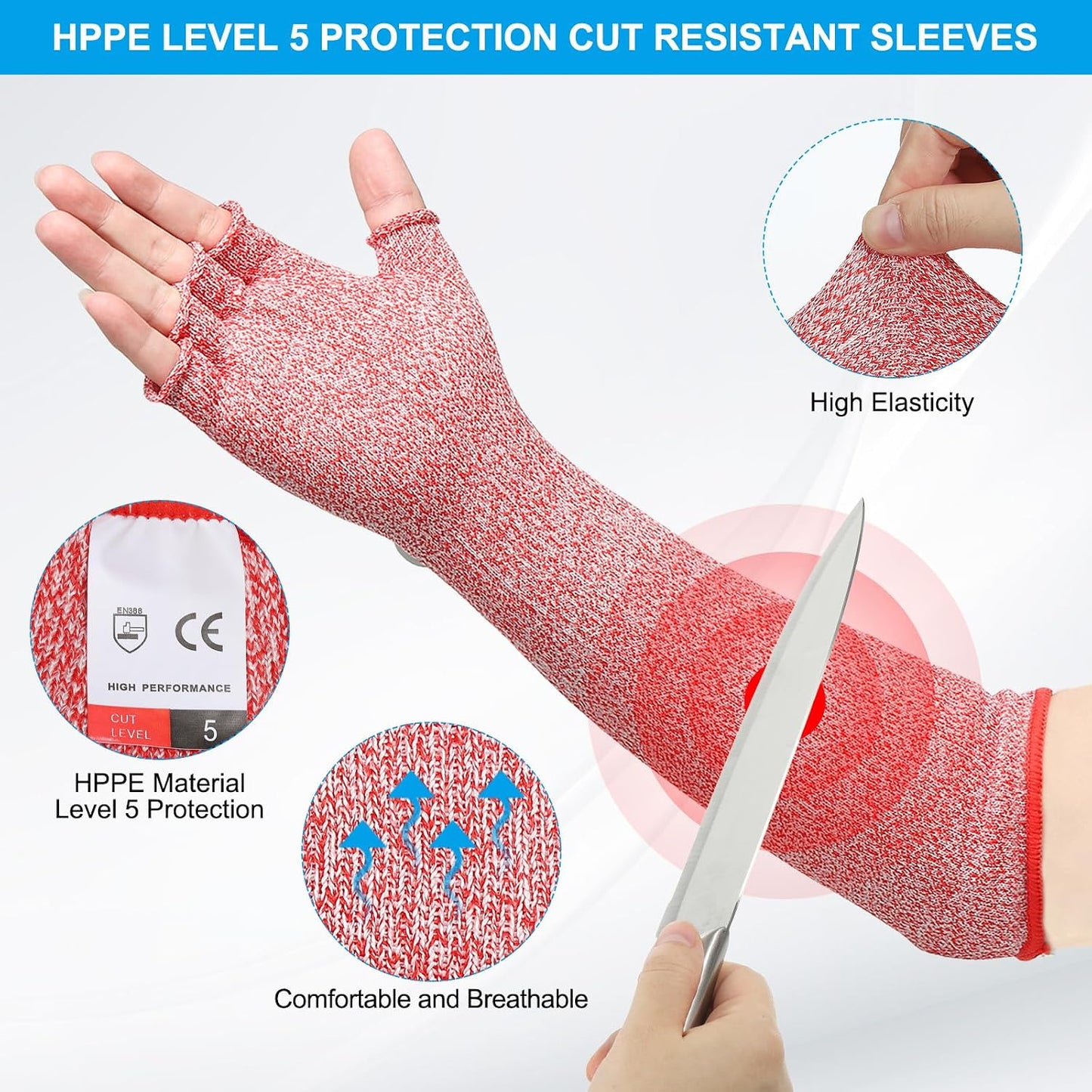 Cut Resistant Sleeves with Finger Grips Forearm Protective Sleeves Level 5 Protection Arm Safety Protectors Sleeve