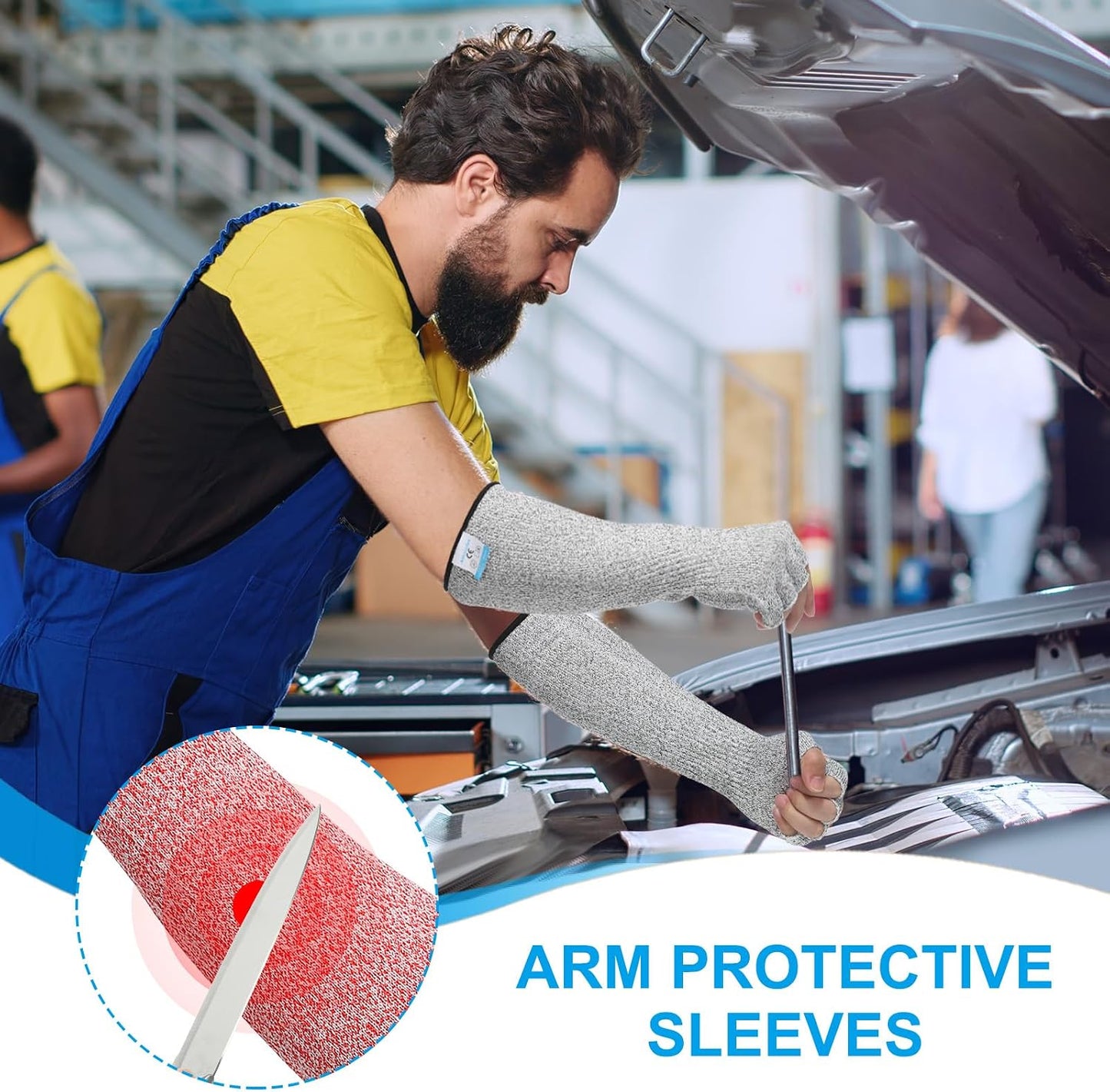 Cut Resistant Sleeves with Finger Grips Forearm Protective Sleeves Level 5 Protection Arm Safety Protectors Sleeve