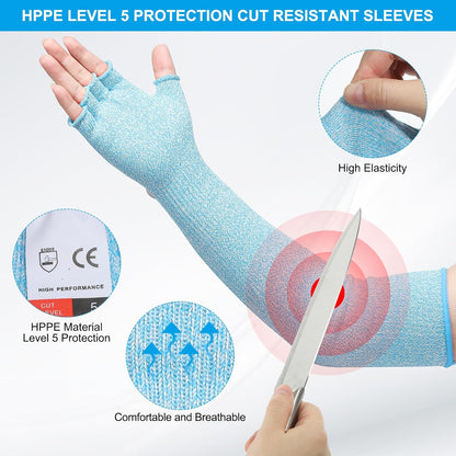 Cut Resistant Sleeves with Finger Grips Forearm Protective Sleeves Level 5 Protection Arm Safety Protectors Sleeve
