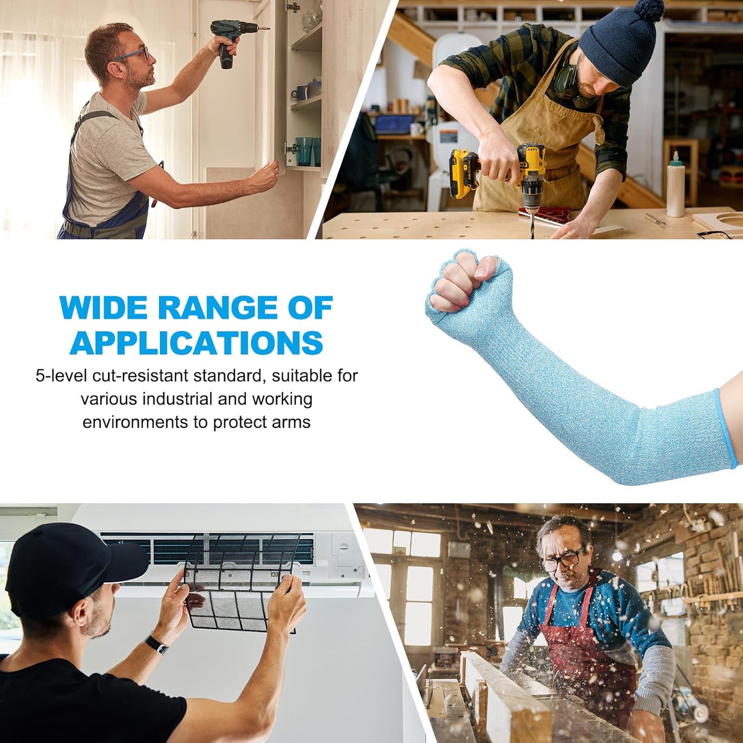 Cut Resistant Sleeves with Finger Grips Forearm Protective Sleeves Level 5 Protection Arm Safety Protectors Sleeve