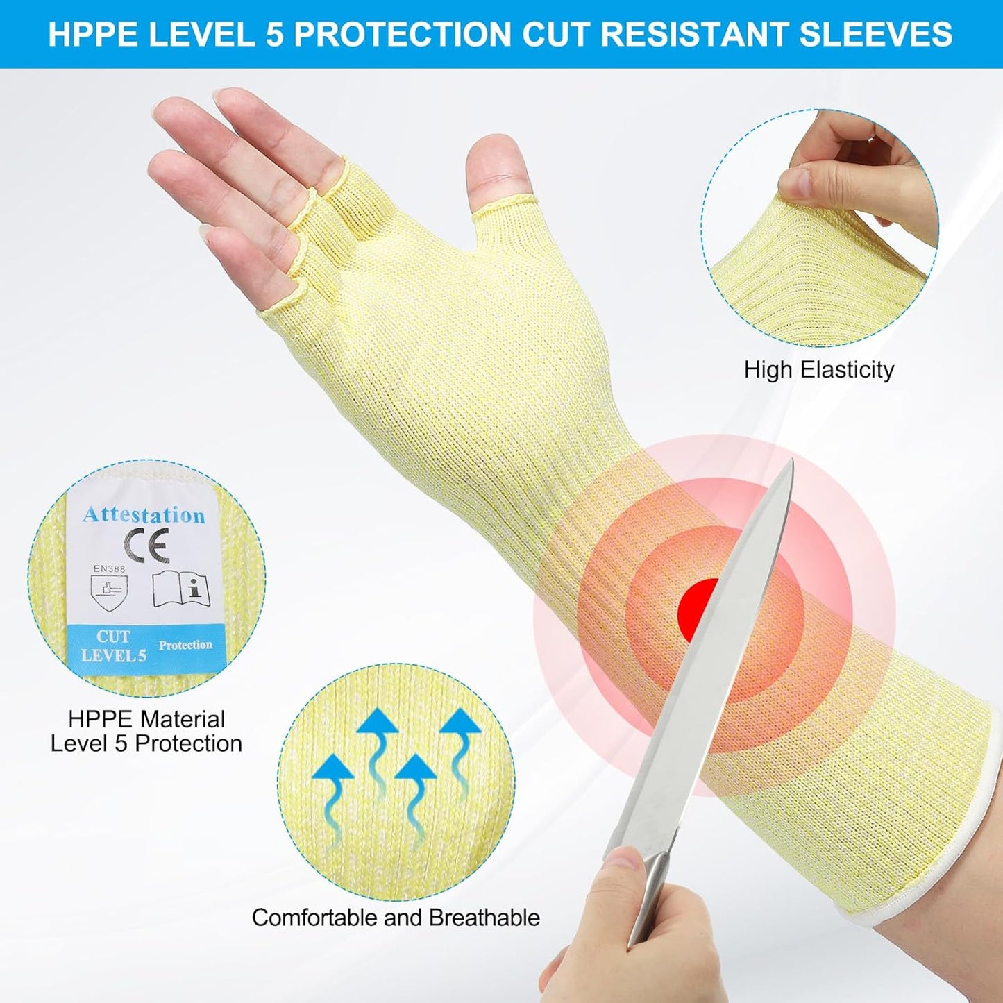 Cut Resistant Sleeves with Finger Grips Forearm Protective Sleeves Level 5 Protection Arm Safety Protectors Sleeve