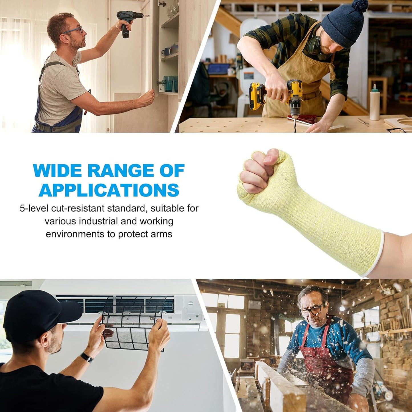 Cut Resistant Sleeves with Finger Grips Forearm Protective Sleeves Level 5 Protection Arm Safety Protectors Sleeve