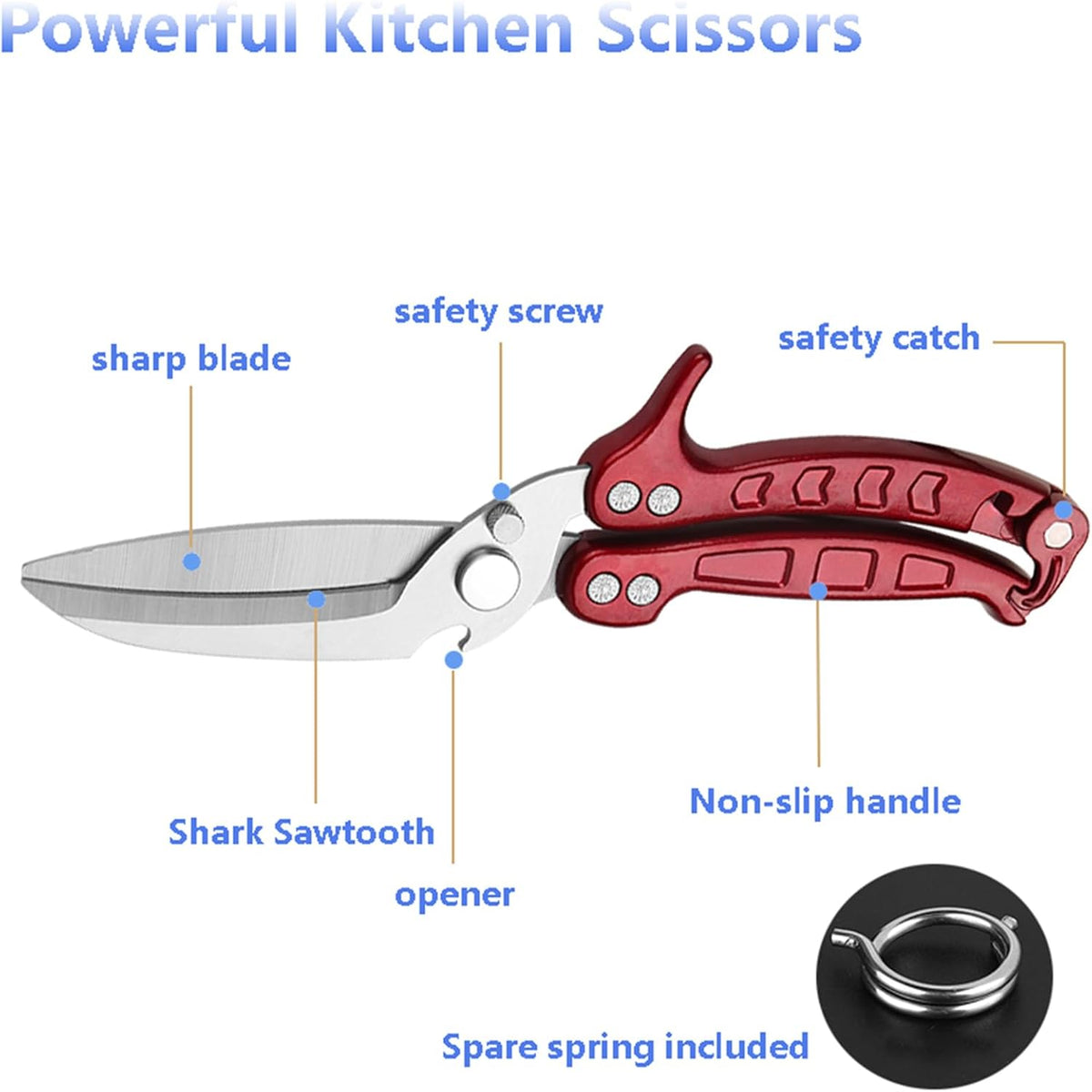 Kitchen Scissors/Shears,Multi-purpose Super Sharp Heavy Duty Poultry Scissors,for Poultry, Fish, Meat, Vegetables, a Good Partner in the Kitchen (Burgundy)