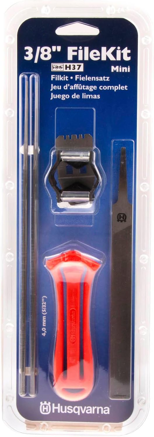Chainsaw File Kit for 3/8" LO PRO Pitch Chainsaw Chains, Sharpening Kit Includes Handle, Combination Guide, Flat and Round Files