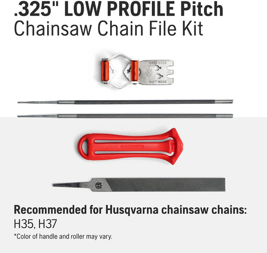 Chainsaw File Kit for 3/8" LO PRO Pitch Chainsaw Chains, Sharpening Kit Includes Handle, Combination Guide, Flat and Round Files