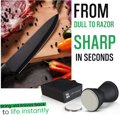 Rolling Knife Sharpener Kit - Crafted with Premium Stainless Steel | Kitchen Knife Sharpener Includes a 400 Grit Diamond Disc to Restore Sharpness and a Ceramic Disc to Polish and Smooth the Blade