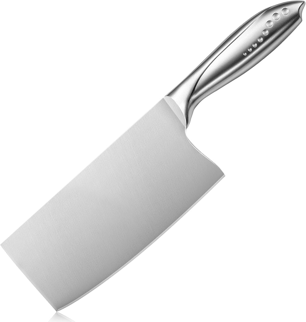 7 Inch Stainless Steel Meat Butcher Cleaver, Chinese Chef Knife | Super Sharp German High-Carbon Steel Blade, Ergonomic Handle, Ideal for Meat and Veg. Perfect for Home and Restaurant Cooks
