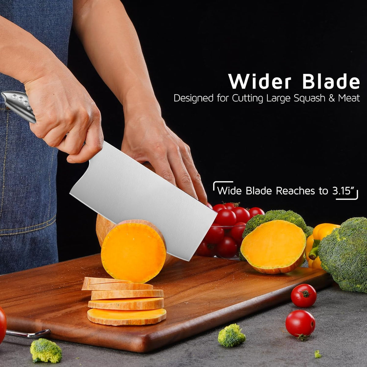 7 Inch Stainless Steel Meat Butcher Cleaver, Chinese Chef Knife | Super Sharp German High-Carbon Steel Blade, Ergonomic Handle, Ideal for Meat and Veg. Perfect for Home and Restaurant Cooks