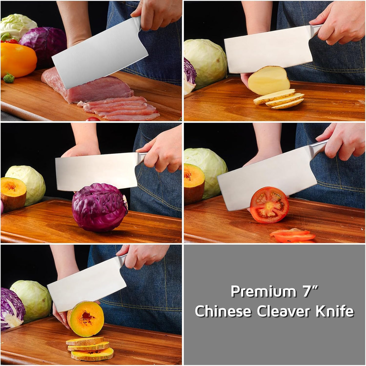 7 Inch Stainless Steel Meat Butcher Cleaver, Chinese Chef Knife | Super Sharp German High-Carbon Steel Blade, Ergonomic Handle, Ideal for Meat and Veg. Perfect for Home and Restaurant Cooks