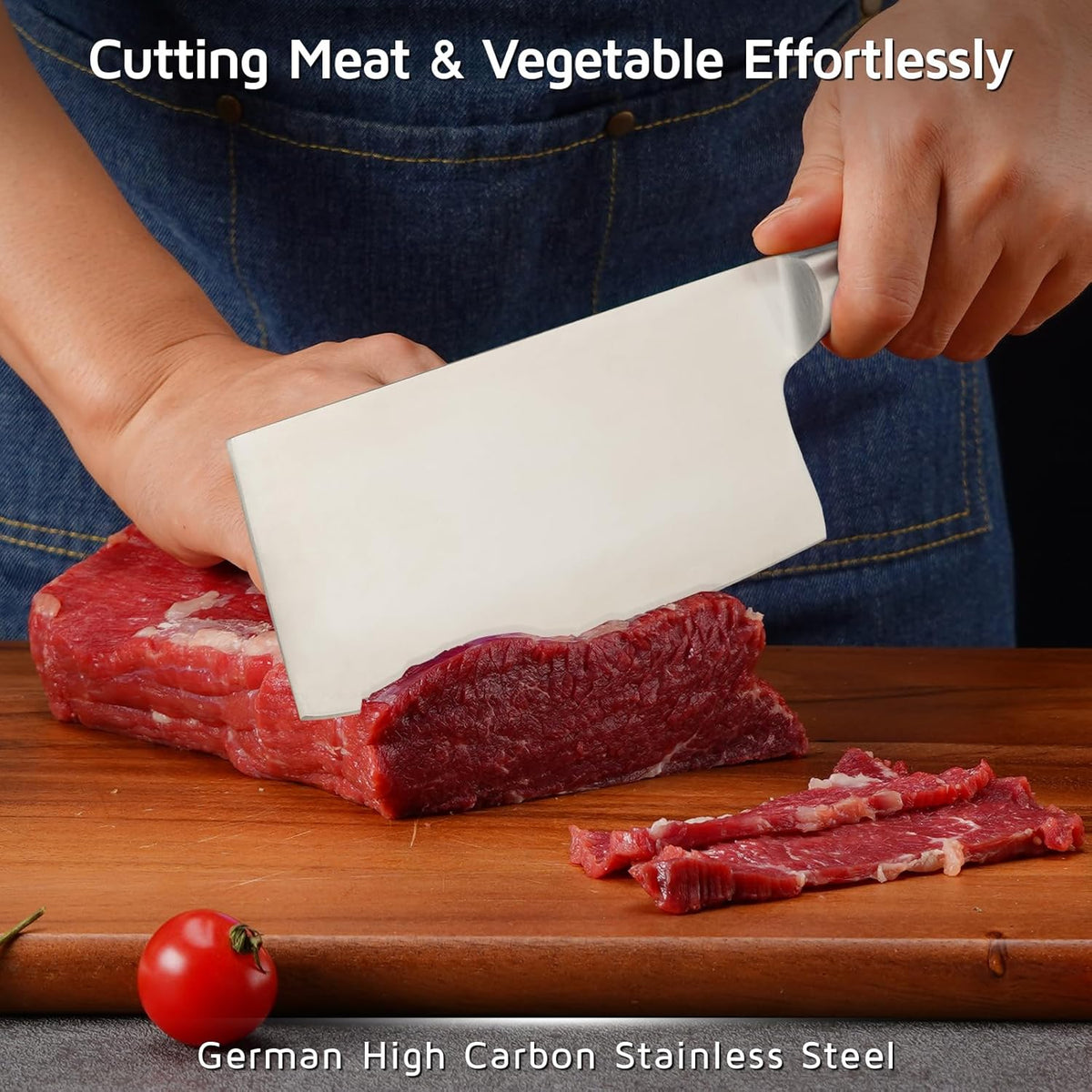 7 Inch Stainless Steel Meat Butcher Cleaver, Chinese Chef Knife | Super Sharp German High-Carbon Steel Blade, Ergonomic Handle, Ideal for Meat and Veg. Perfect for Home and Restaurant Cooks
