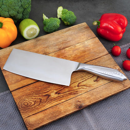 7 Inch Stainless Steel Meat Butcher Cleaver, Chinese Chef Knife | Super Sharp German High-Carbon Steel Blade, Ergonomic Handle, Ideal for Meat and Veg. Perfect for Home and Restaurant Cooks