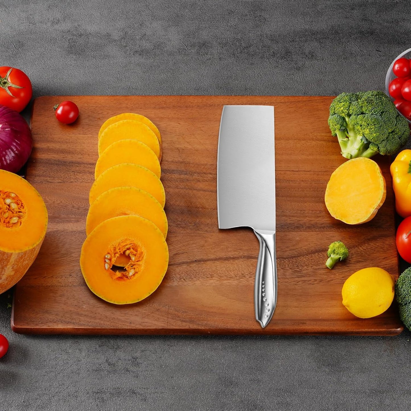 7 Inch Stainless Steel Meat Butcher Cleaver, Chinese Chef Knife | Super Sharp German High-Carbon Steel Blade, Ergonomic Handle, Ideal for Meat and Veg. Perfect for Home and Restaurant Cooks