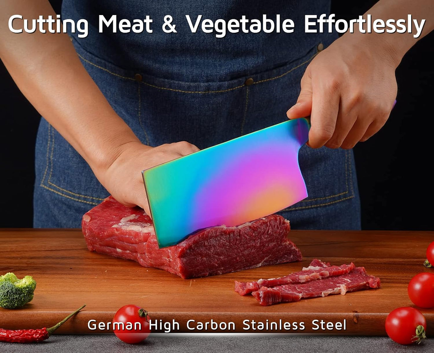 7 Inch Stainless Steel Meat Butcher Cleaver, Chinese Chef Knife | Super Sharp German High-Carbon Steel Blade, Ergonomic Handle, Ideal for Meat and Veg. Perfect for Home and Restaurant Cooks