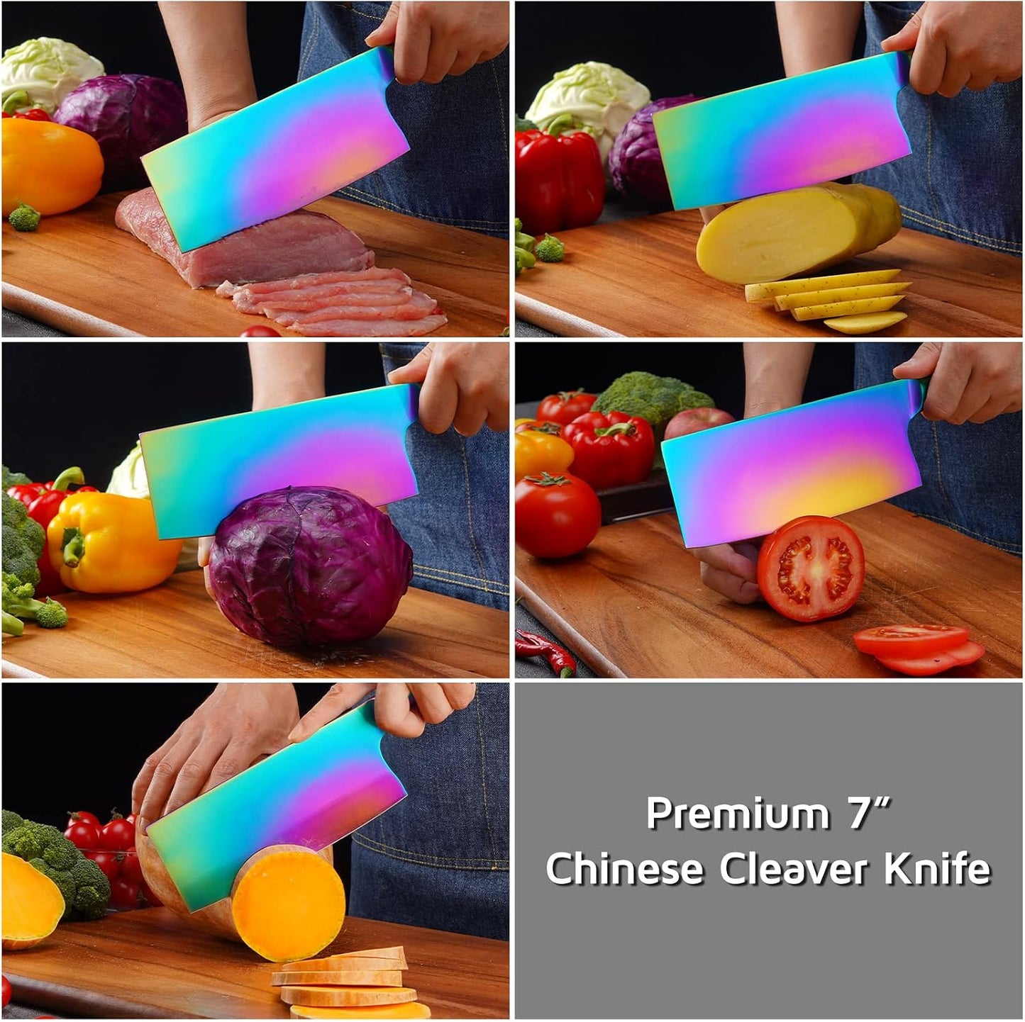 7 Inch Stainless Steel Meat Butcher Cleaver, Chinese Chef Knife | Super Sharp German High-Carbon Steel Blade, Ergonomic Handle, Ideal for Meat and Veg. Perfect for Home and Restaurant Cooks