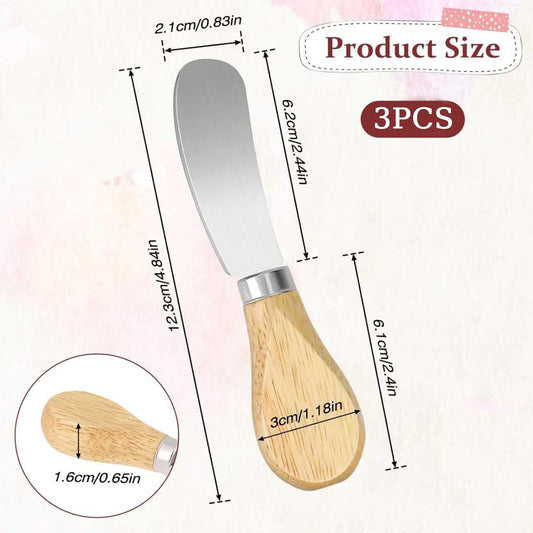 Cheese Spreader Knives Set of 3 – Stainless Steel with Wooden Handle | For Soft Cheese, Cold Butter, Jam, Charcuterie, Bagels & Toast – Ideal for Party Serving, Pastry & Appetizer Platters