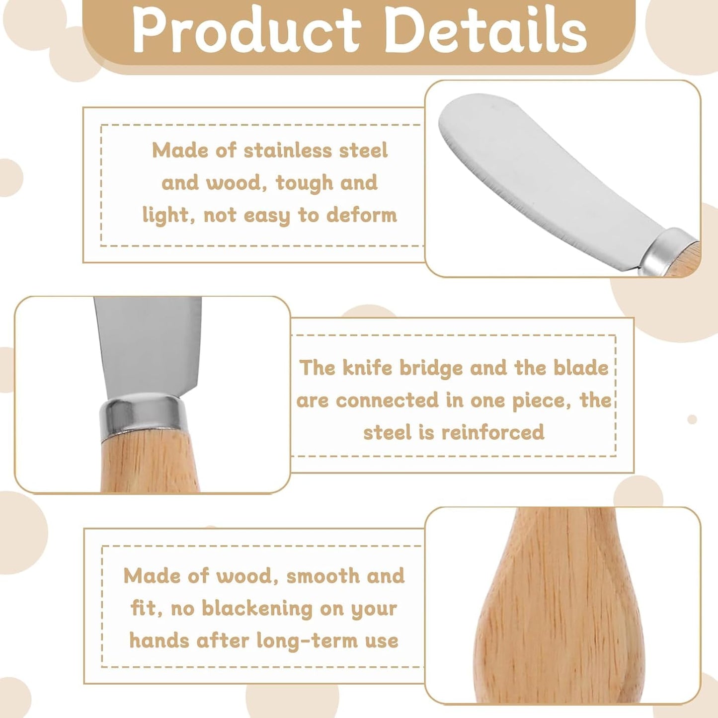 Cheese Spreader Knives Set of 3 – Stainless Steel with Wooden Handle | For Soft Cheese, Cold Butter, Jam, Charcuterie, Bagels & Toast – Ideal for Party Serving, Pastry & Appetizer Platters