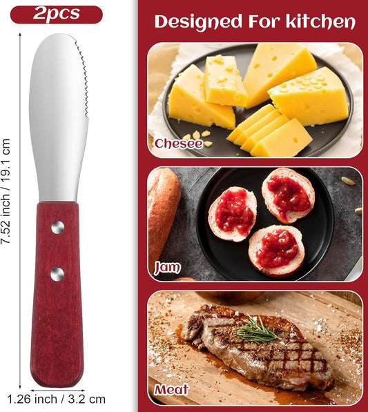 2 Pcs Butter Spreader, Stainless Steel Butter Knife Spreader | With Wood Handle for Sandwich & Cream