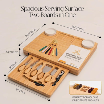 Bamboo Charcuterie Board gift Set, 12x15 in Cheese Board with 16 Accessories, Wine & Cheese Serving Platter, Gift for Housewarming, Wedding, Bridal Shower, Anniversary & Birthday for men and Women.