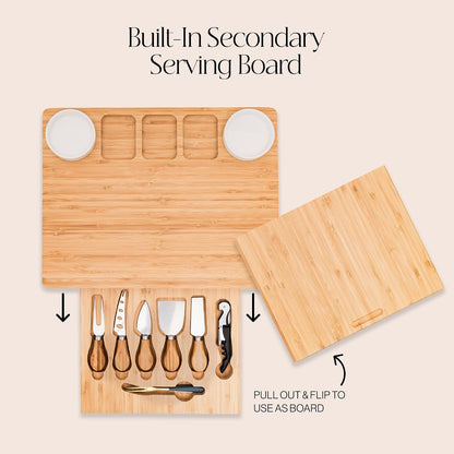 Bamboo Charcuterie Board gift Set, 12x15 in Cheese Board with 16 Accessories, Wine & Cheese Serving Platter, Gift for Housewarming, Wedding, Bridal Shower, Anniversary & Birthday for men and Women.