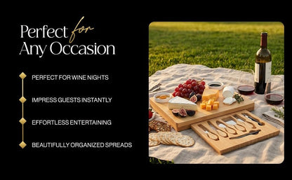 Bamboo Charcuterie Board gift Set, 12x15 in Cheese Board with 16 Accessories, Wine & Cheese Serving Platter, Gift for Housewarming, Wedding, Bridal Shower, Anniversary & Birthday for men and Women.