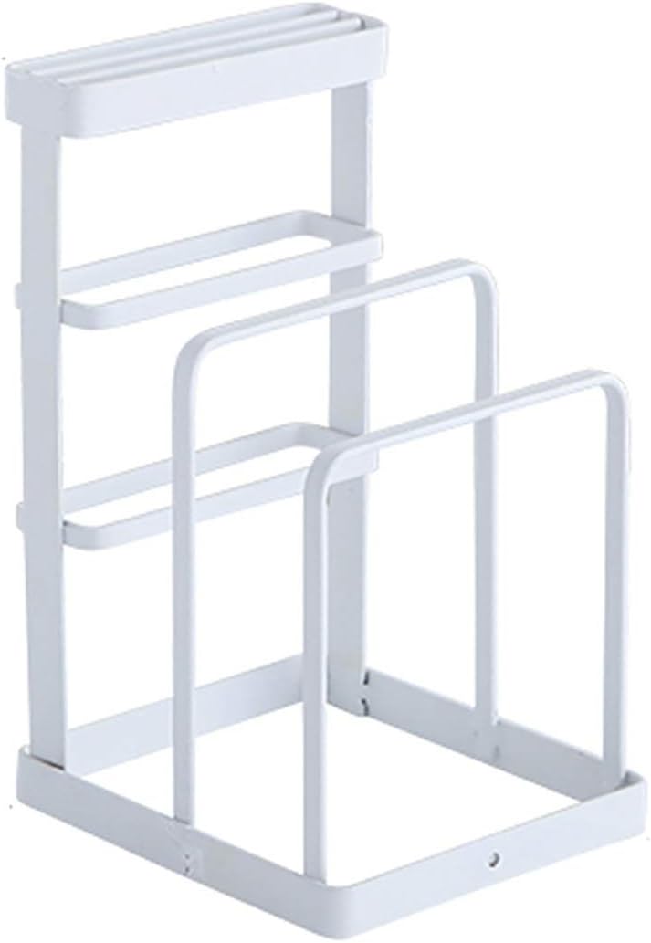 Metal Knife Block Without Knives, Multifunctional Knife Holder with 2 Layers Cutting Board Rack Dish Rack, Kitchen Storage Organizer,White