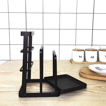 Metal Knife Block Without Knives, Multifunctional Knife Holder with 2 Layers Cutting Board Rack Dish Rack, Kitchen Storage Organizer,White
