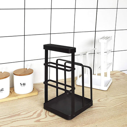Metal Knife Block Without Knives, Multifunctional Knife Holder with 2 Layers Cutting Board Rack Dish Rack, Kitchen Storage Organizer,White