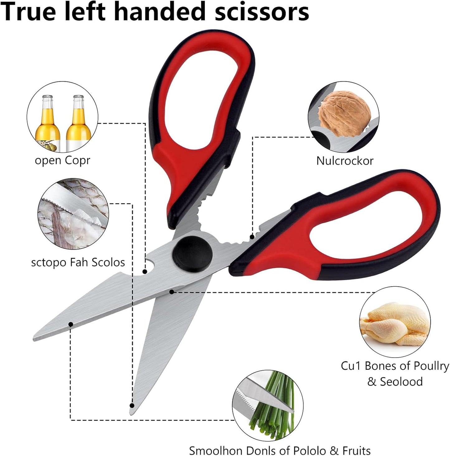 Left Handed Kitchen Scissors, Left Hand Kitchen Poultry Shears Tools | All Purpose, Heavy Duty, Stainless Steel