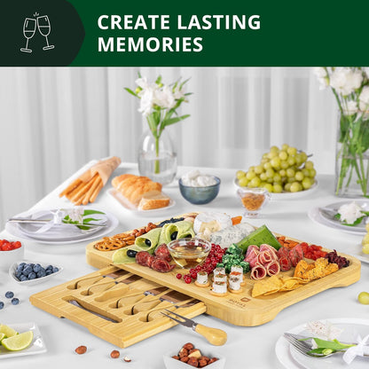 Extra Large Cheese Board - Bamboo Cheese Board and Knife Set - Charcuterie Board Set, Charcuterie Platter & Serving Tray