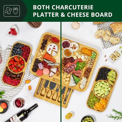 Extra Large Cheese Board - Bamboo Cheese Board and Knife Set - Charcuterie Board Set, Charcuterie Platter & Serving Tray