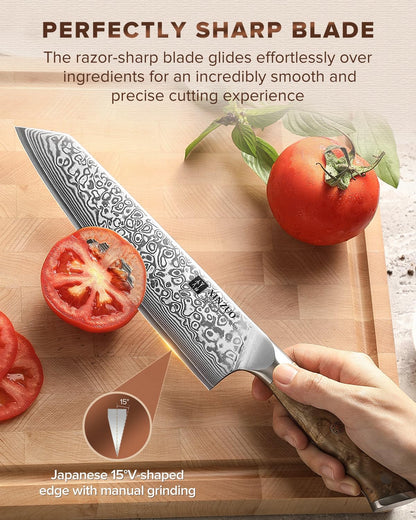 Damascus 8.3 Inch Kiritsuke Chef Knife,Hand Forged High Carbon Steel Sharp Kitchen Cutting Knife,Comfortable Ergonomic Full Tang Figured Sycamore Wood Handle