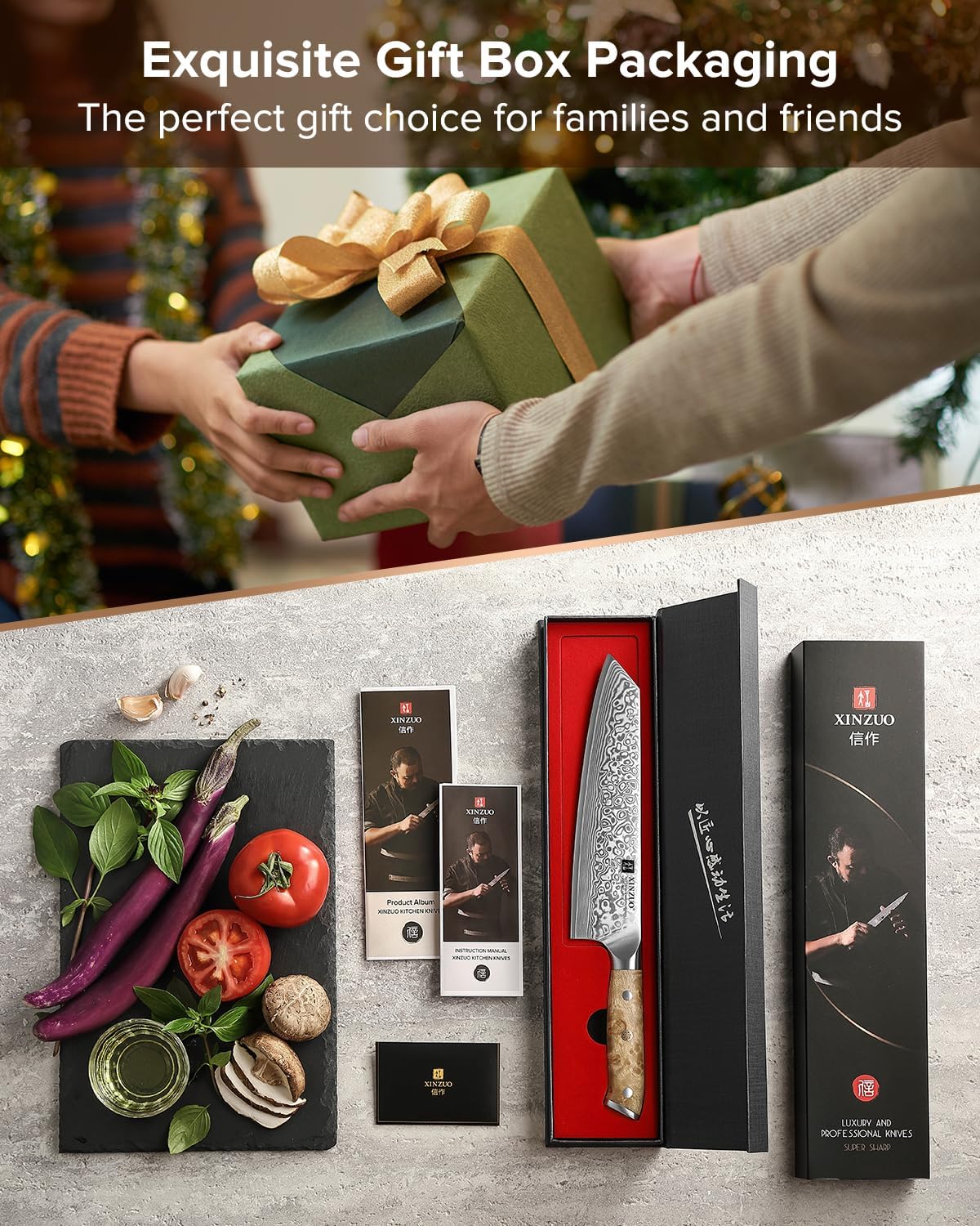 Damascus 8.3 Inch Kiritsuke Chef Knife,Hand Forged High Carbon Steel Sharp Kitchen Cutting Knife,Comfortable Ergonomic Full Tang Figured Sycamore Wood Handle