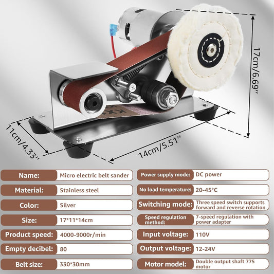 Mini Sander, 15 Electric Grinder, 7-Speed Knife Sharpener, Heavy Duty Sander w/30 Sanding Belts, Electric Grinding Machine for Metal Jewelry