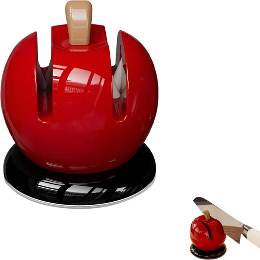 Apple Kitchen Knife Sharpener - Quick Pull Through Knife Sharpener with Suction Cup|Tungsten Carbide & Ceramic Blades (2-Stage)|Cute Kitchen Gadget,Gift for Mom