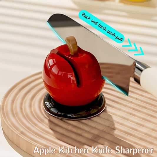 Apple Kitchen Knife Sharpener - Quick Pull Through Knife Sharpener with Suction Cup|Tungsten Carbide & Ceramic Blades (2-Stage)|Cute Kitchen Gadget,Gift for Mom