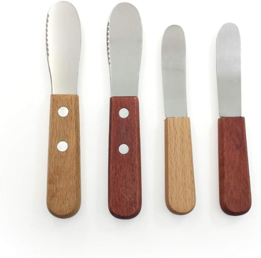 4 Pcs Stainless Steel Straight Edge Wide Butter Paver with Wooden Handle, Butter Cheese Spatula, Sandwich Cream Cheese Seasoning Knife, Kitchen Tools, Cookware