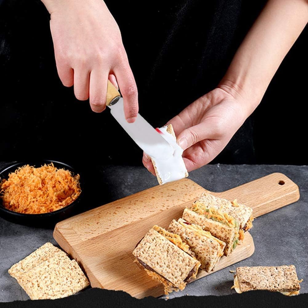 4 Pcs Stainless Steel Straight Edge Wide Butter Paver with Wooden Handle, Butter Cheese Spatula, Sandwich Cream Cheese Seasoning Knife, Kitchen Tools, Cookware